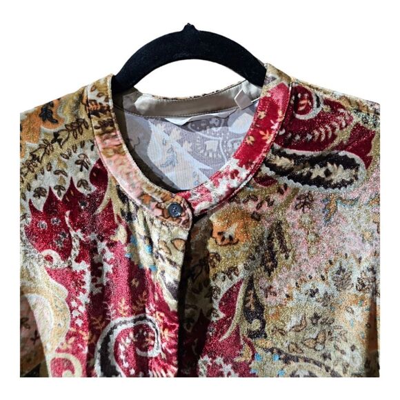 SOFT SURROUNDINGS Velvet Paisley Button Down Shirt - Size Petite Large - Picture 4 of 7